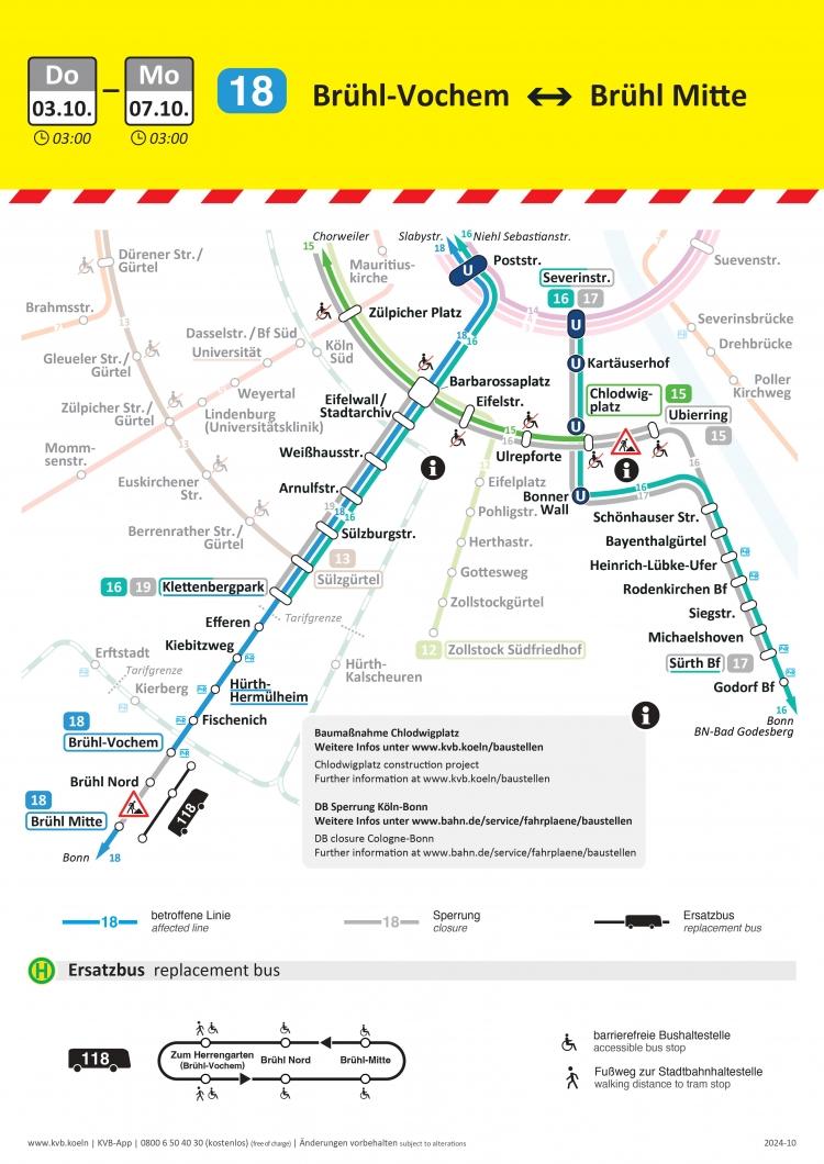 Liniennetzplan zur Trennung der Linie 18 in Bruehl