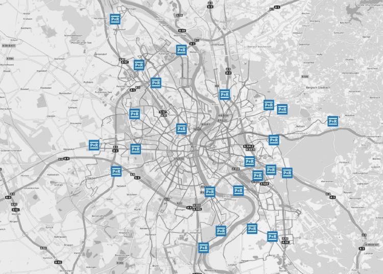 Karte mit allen KVB P+R Anlagen